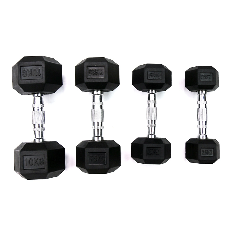 Black Rubber Coated Hex Dumbbell