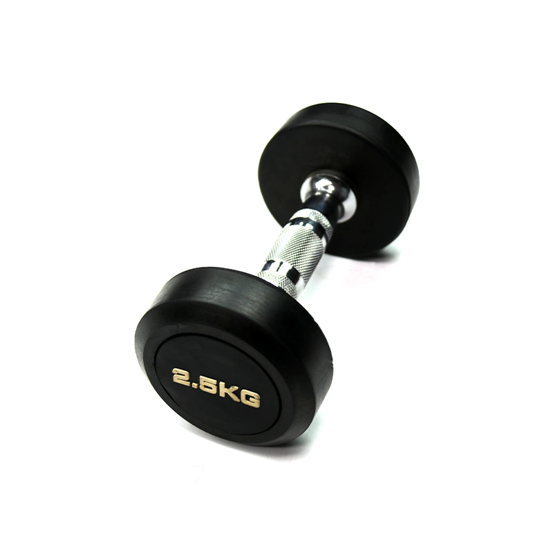 High Quality Black Rubber Coated Round Dumbbell