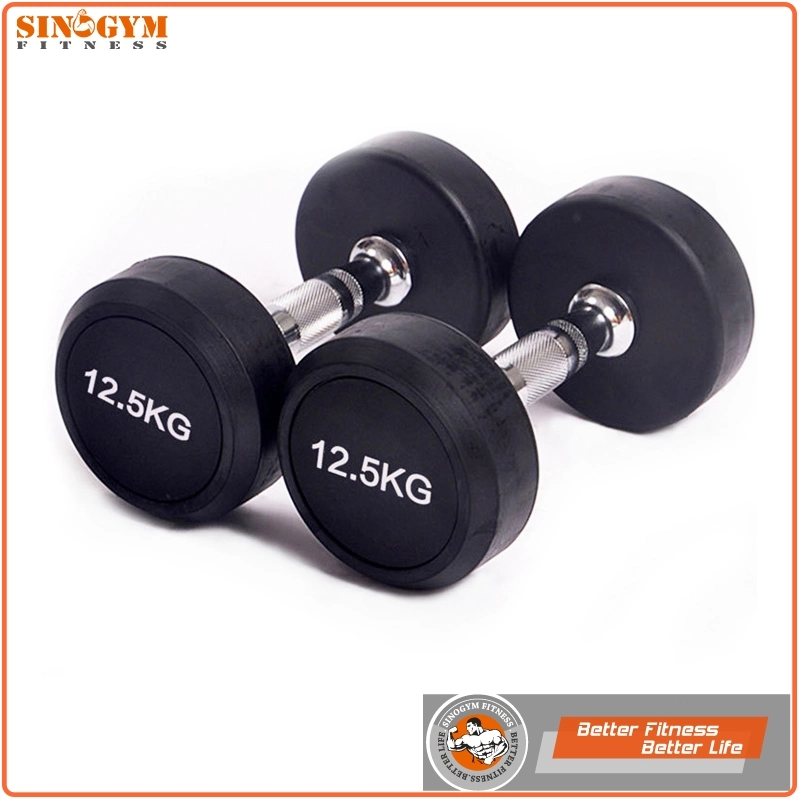 Black Rubber Coated Round End Knurling Grip Dumbbell