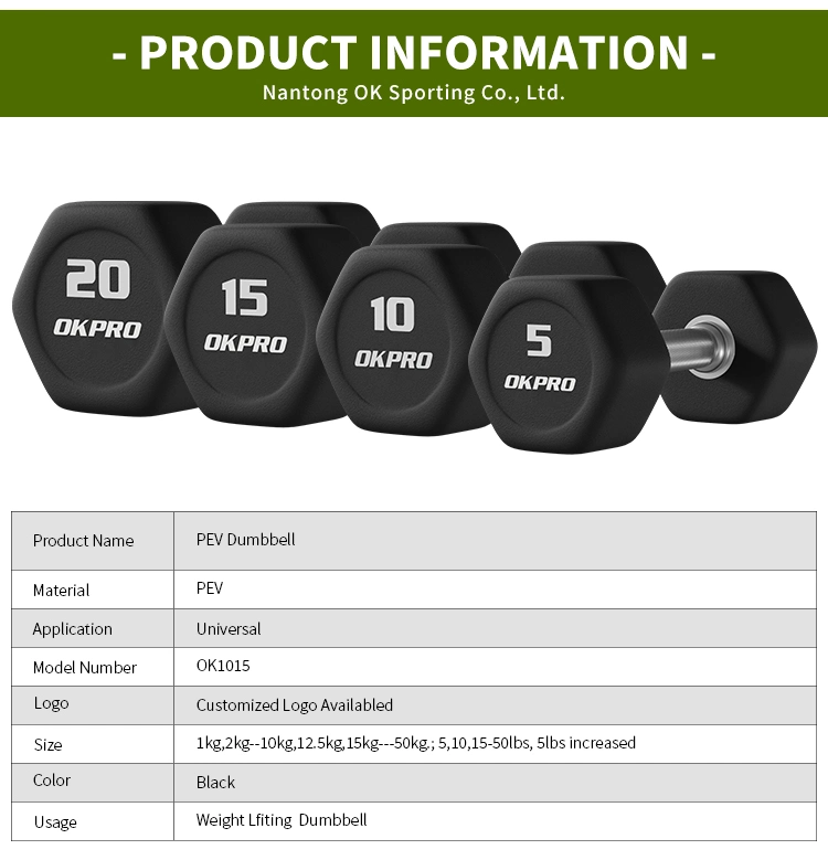 Okpro Factory Wholesale Commercial Home Use Hex Pev Gym Dumbbell Weight Set