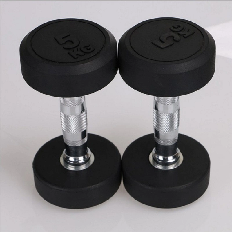 Hengqing Gym Machines Free Weight Black Fixed Rubber Dumbbell Set Weight Lifting Gym Dumbbell with Custom Logo