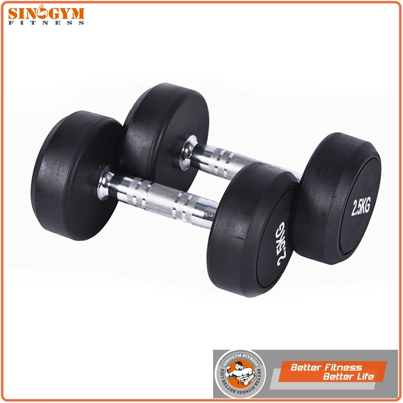 Black Rubber Coated Round End Knurling Grip Dumbbell