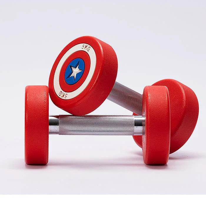 Weight Lifting Manufacture Commercial Gym Fitness Equipment Best Price Captain America PU Dumbbell Round Head Dumbbell Gym Dumbbell