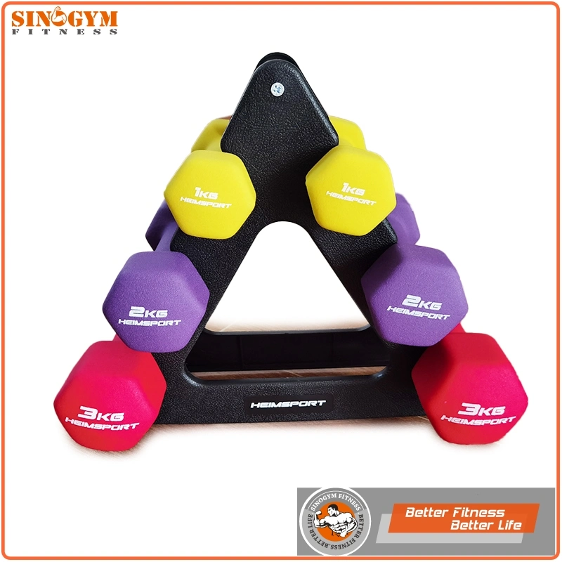 12kgs Neoprene Coated Hex Dumbbell Set with Stand Rack