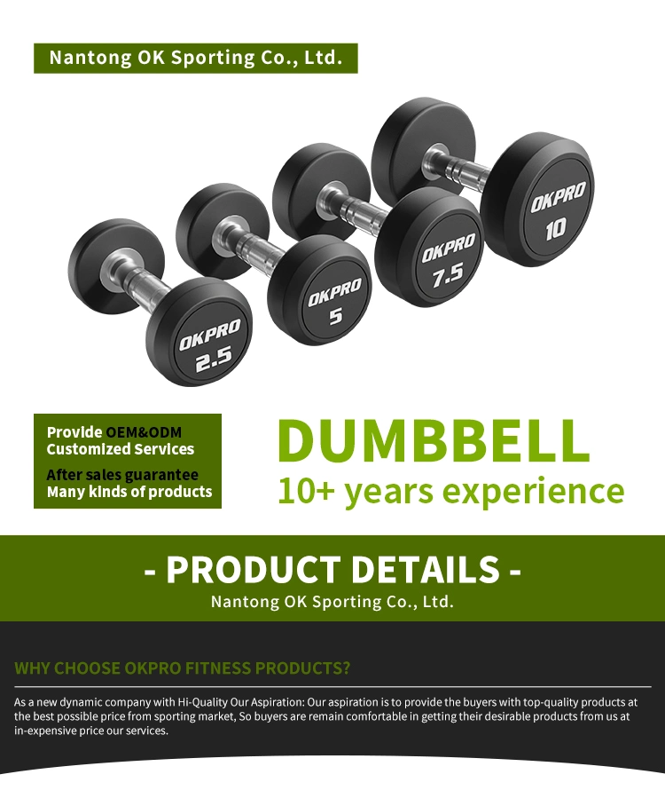 Gym Commercial Fitness Equipment Weight Lifting PU Coated Round Rubber Dumbbell