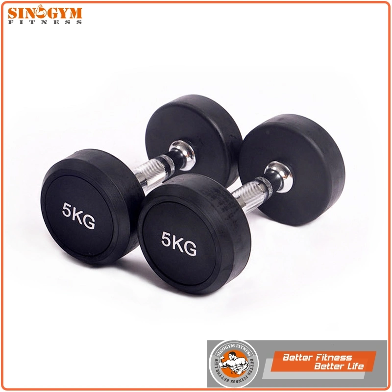 Black Rubber Coated Round End Knurling Grip Dumbbell