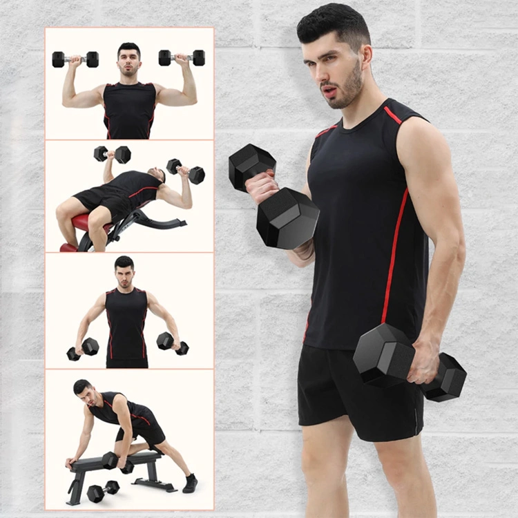 Hex Rubber Dumbbell Gym Equipment Bodybuilding Fixed Black Hexagonal Dumbbells