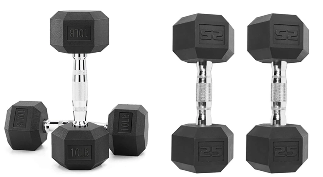 Hex Dumbbells Rubber Coated Cast Iron Hex Black Dumbbell Free Weights for Exercises