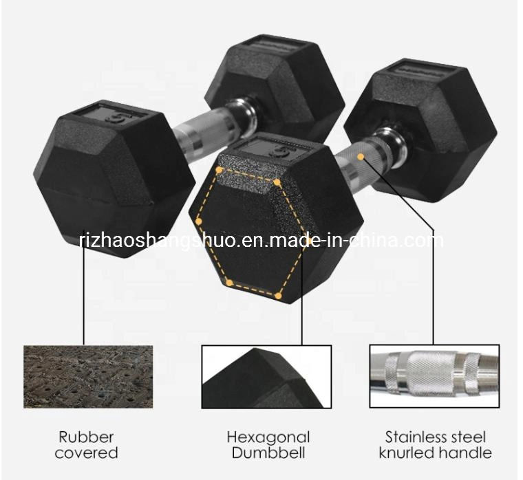 Wholesale Hexagonal Black Rubber Dumbbells Multi Weight Gym Training Hex Dumbbell Rack Set