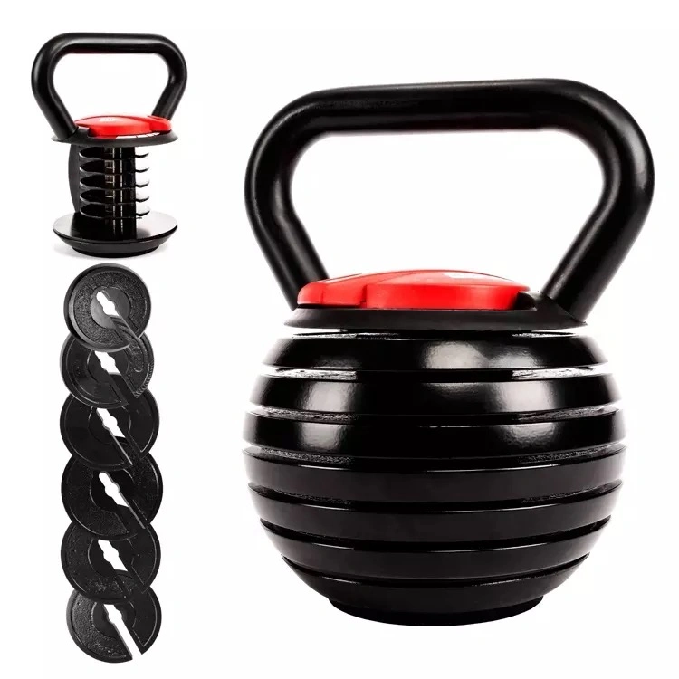 High Quality Vinyl Coated Cast Iron Adjustable Kettlebell 32kg Weights Set Exercise Adjustable Cast Iron Kettlebell