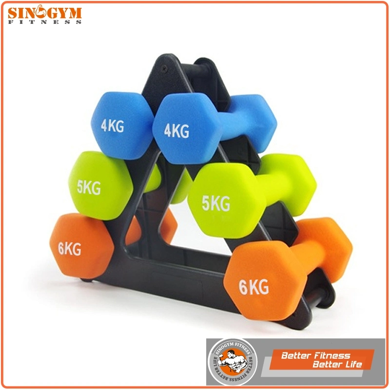 12kgs Neoprene Coated Hex Dumbbell Set with Stand Rack