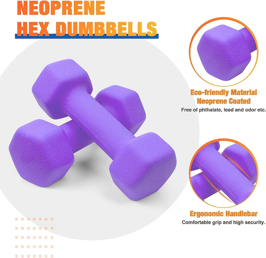 Free Weights Set for Home Gym Equipment Weights Anti-Roll Neoprene Dumbbells Set