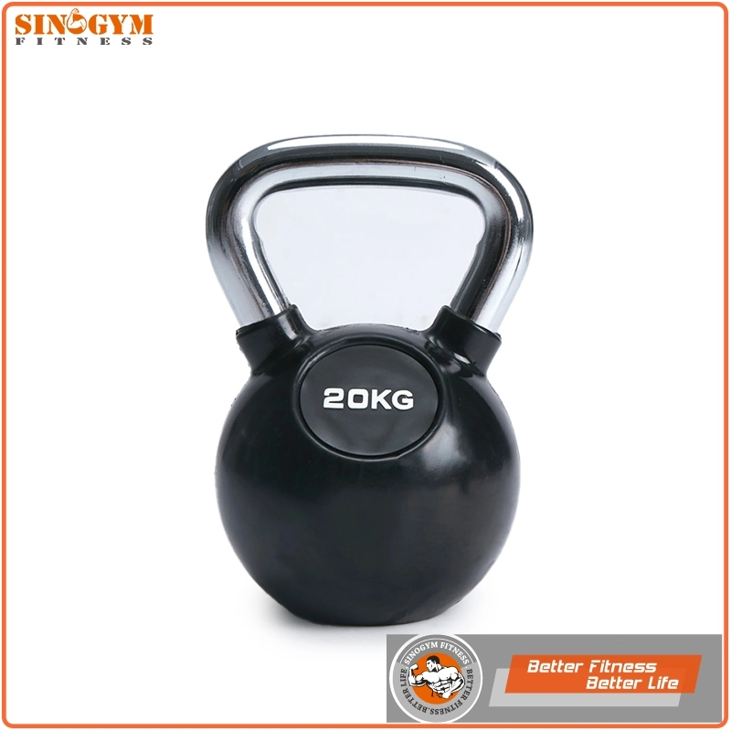 Chromed Handle Black Rubber Coated Solid Cast Iron Weightlifting Kettlebell