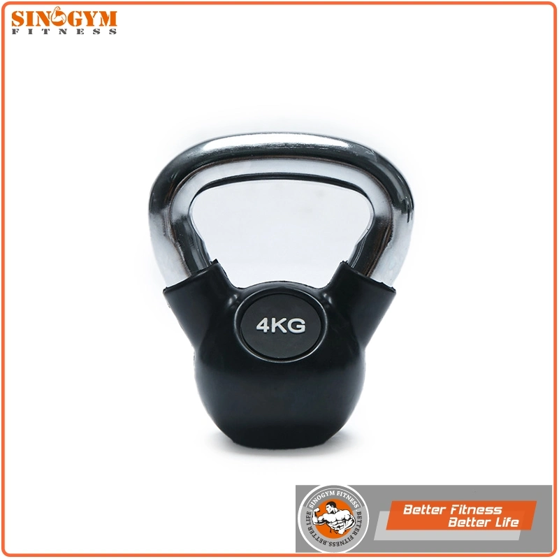 Chromed Handle Black Rubber Coated Solid Cast Iron Weightlifting Kettlebell