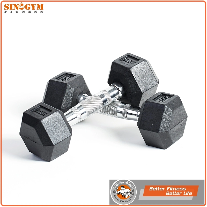 Black Rubber Coated Hexagonal or Octagonal End Knurling Grip Dumbbell