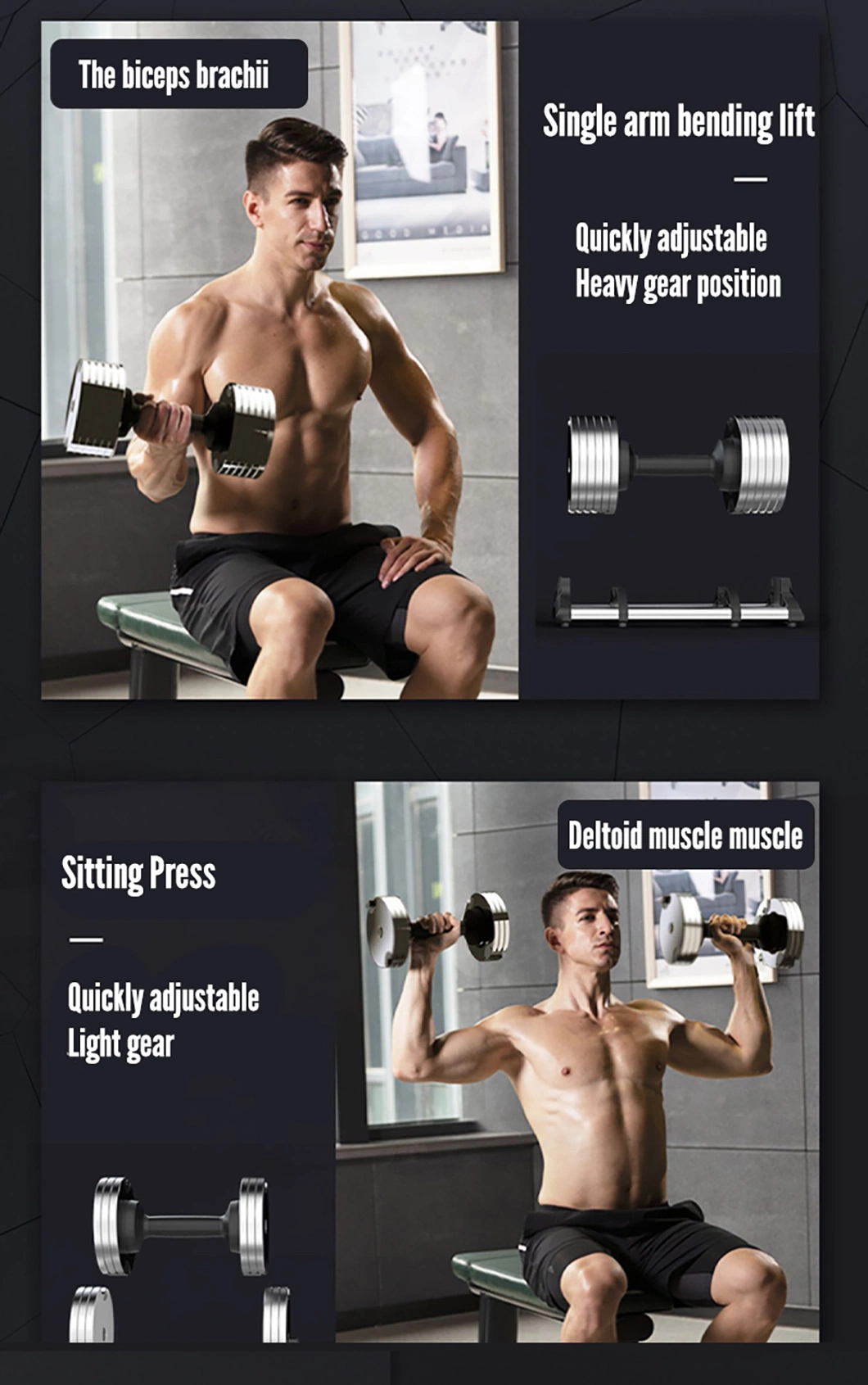 Wholesale Gym Fitness Free Weight Adjustable Dumbbell Set 12kg 16kg 20kg 24kg 32kg 36kg Dumbbell