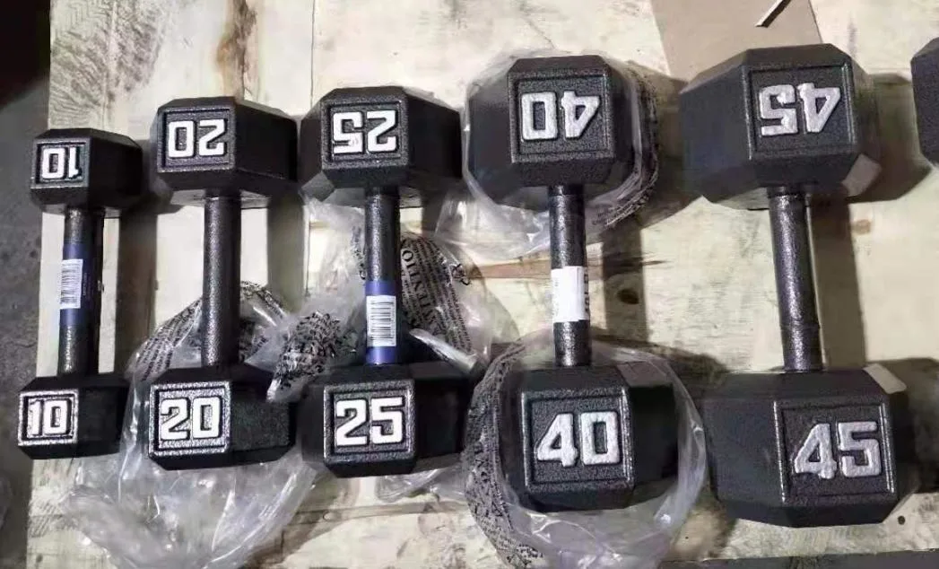 Gym Fitness Equipment Black Paint Baking Hex Cast Iron Dumbbell