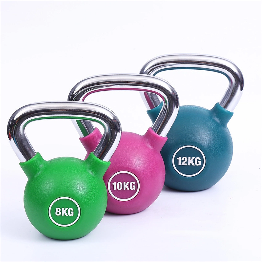 China Fitness 4kg 8kg 12kg 16kg 20kg 24kg 28kg 32kg Black PU Kettlebell Color PU Coated Kettlebell with Chrome Hand