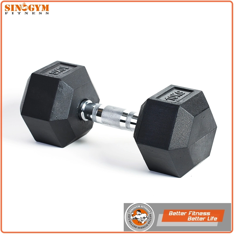 Black Rubber Coated Hexagonal or Octagonal End Knurling Grip Dumbbell