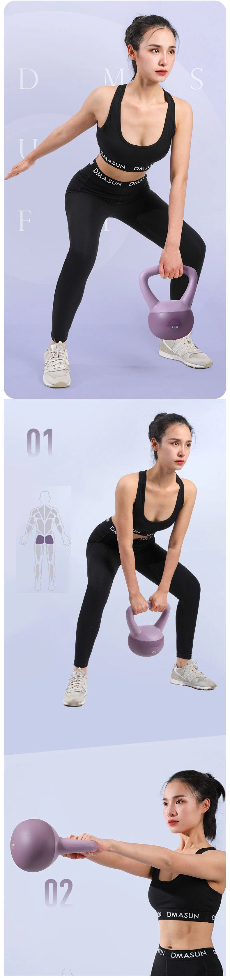 4kg Weight Lifting Fitness Training Customized Logo PVC Soft Kettlebell