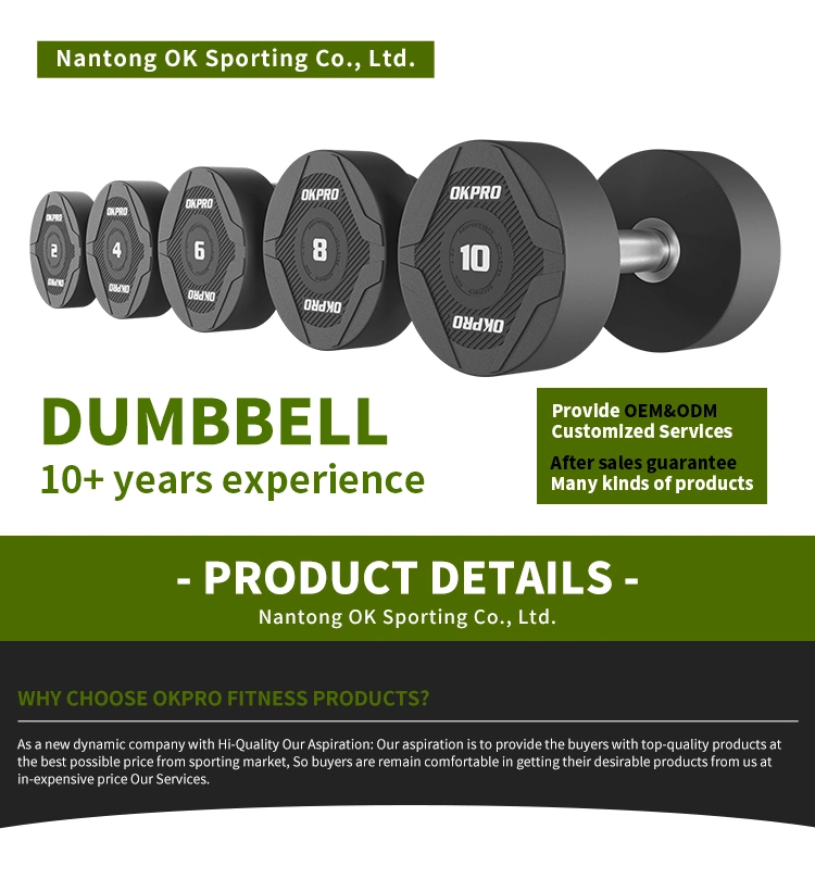 Commercial High Quality PU Dumbbell Urethane Round Head Free Weights Kg Lbs Manufacturer