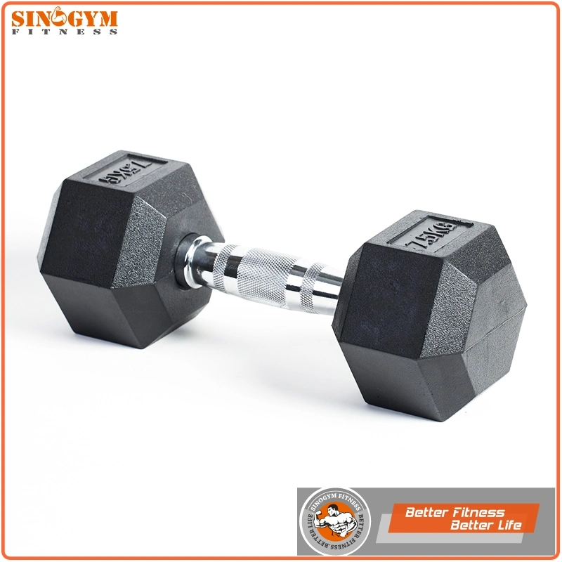 Black Rubber Coated Hexagonal or Octagonal End Knurling Grip Dumbbell