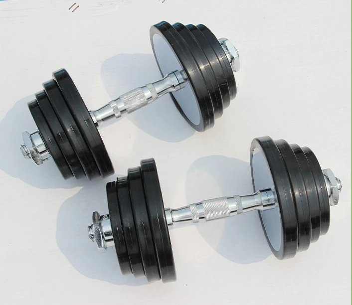 Handsome Smooth Silver Rubber Ring Full Steel Gym Lifting Power Training Strength Equipment 12kg-50kg Adjustable Dumbbell Sets