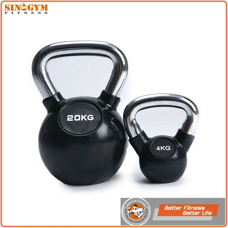 Chromed Handle Black Rubber Coated Solid Cast Iron Weightlifting Kettlebell