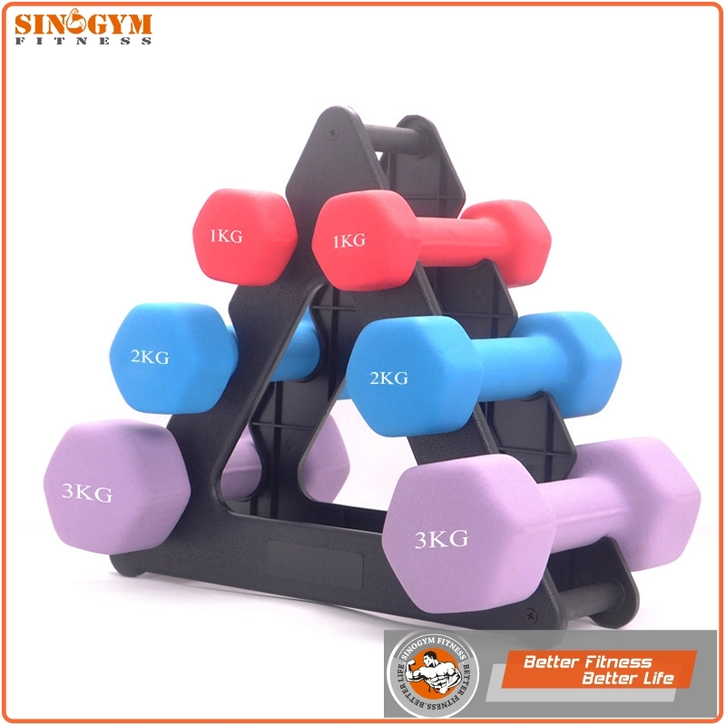 12kgs Neoprene Coated Hex Dumbbell Set with Stand Rack