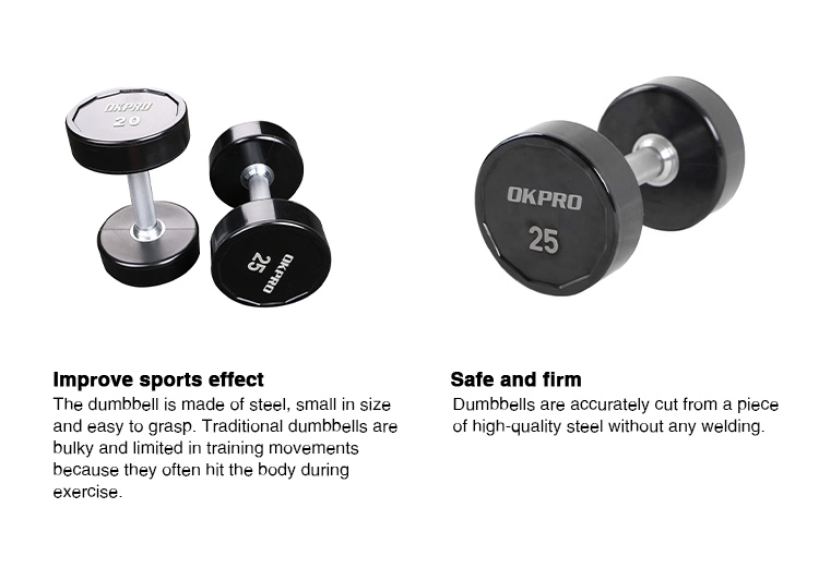 Gym Manufacturer Wholesale Commercial High Quality PU Dumbbell Round Head Steel Kg Lbs Dumbbell
