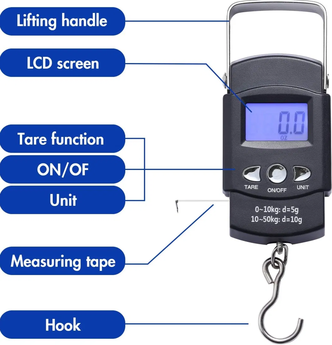 Luggage Scale Digital, Handheld Fish Weight Scale with Hook for Fishing, 110lb/50kg