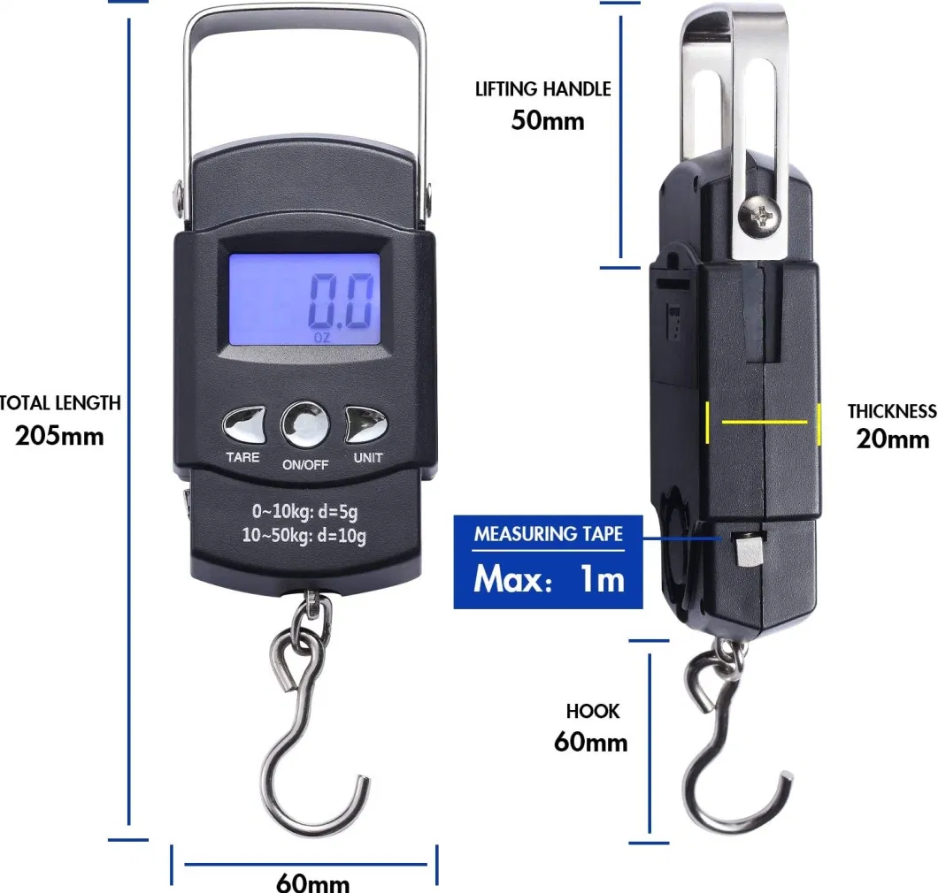 Luggage Scale Digital, Handheld Fish Weight Scale with Hook for Fishing, 110lb/50kg