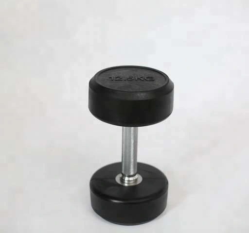 Professional Gym Fitness Accessories Black Round Rubber Dumbbell