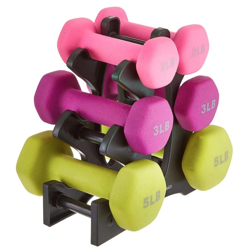 Colorful Vinyl or Neoprene Dumbbells with Rack