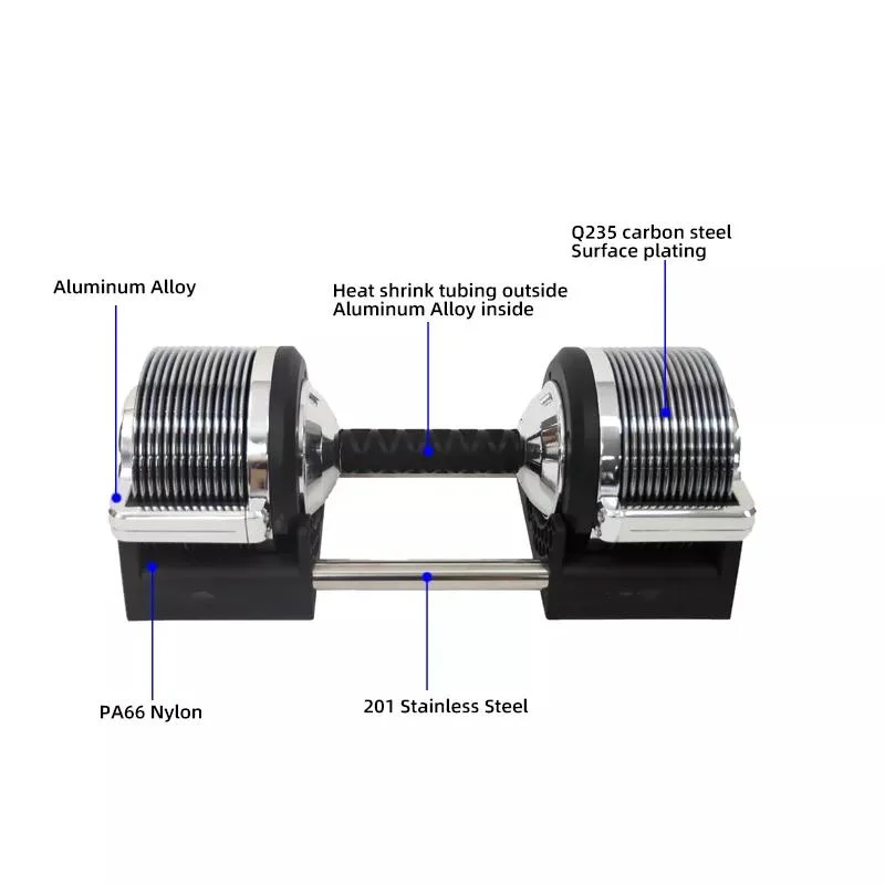 Adjustable Dumbbell 2022 New Design Adjustable 71lb 32kg Chrome Carbon Steel Adjustable Weight Lifting Dumbbell