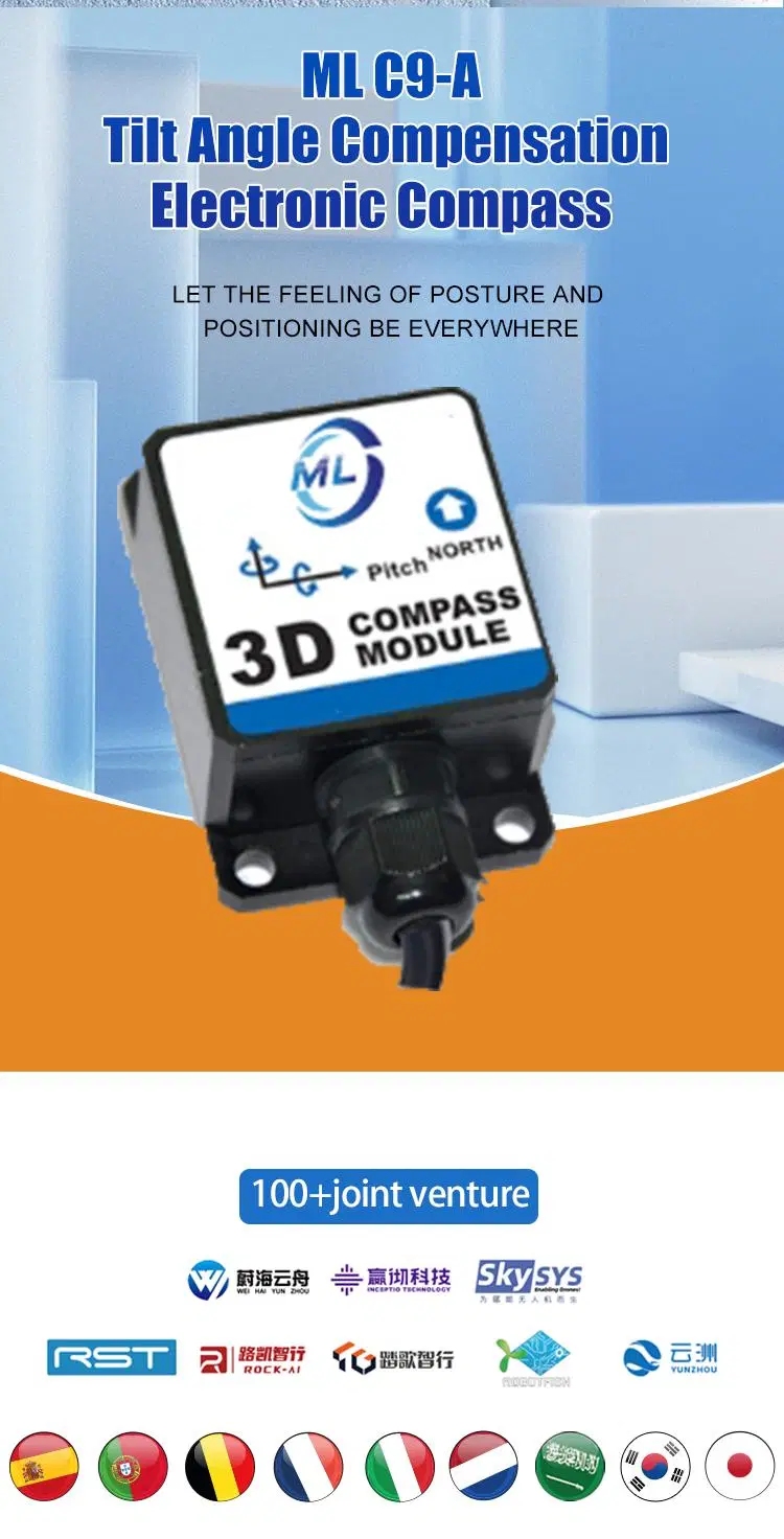 40&deg; Tilt Angle Compensation RS232 RS485 Serial Port Triaxial Angle Sensor 3D Electronic Compass