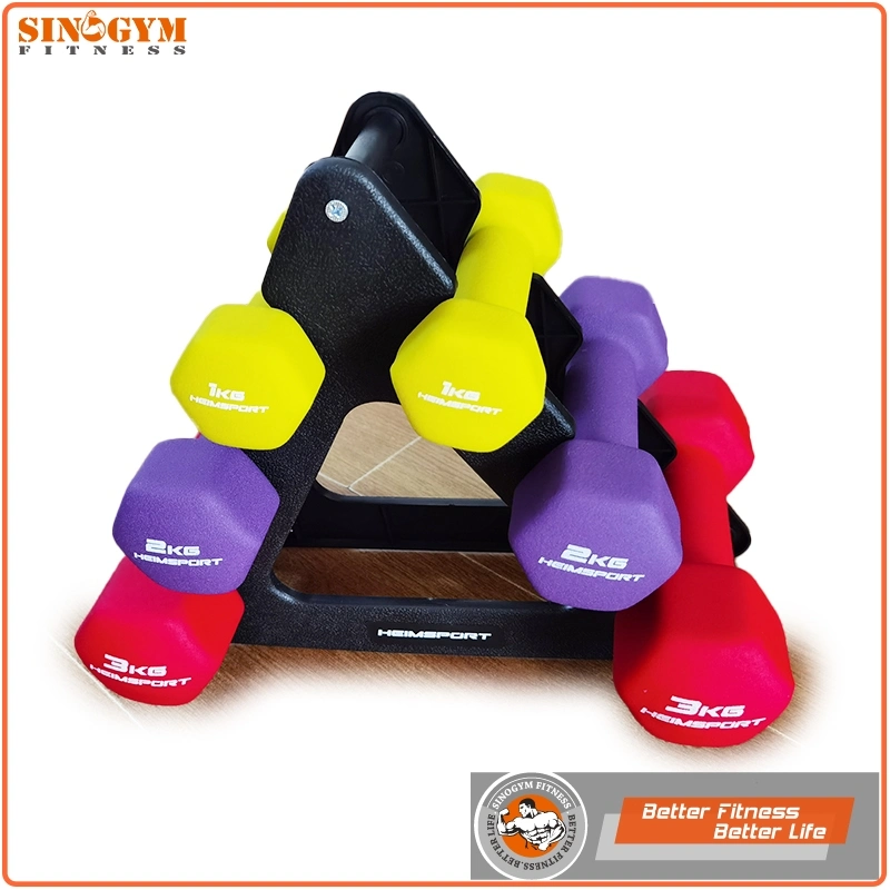 12kgs Neoprene Coated Hex Dumbbell Set with Stand Rack