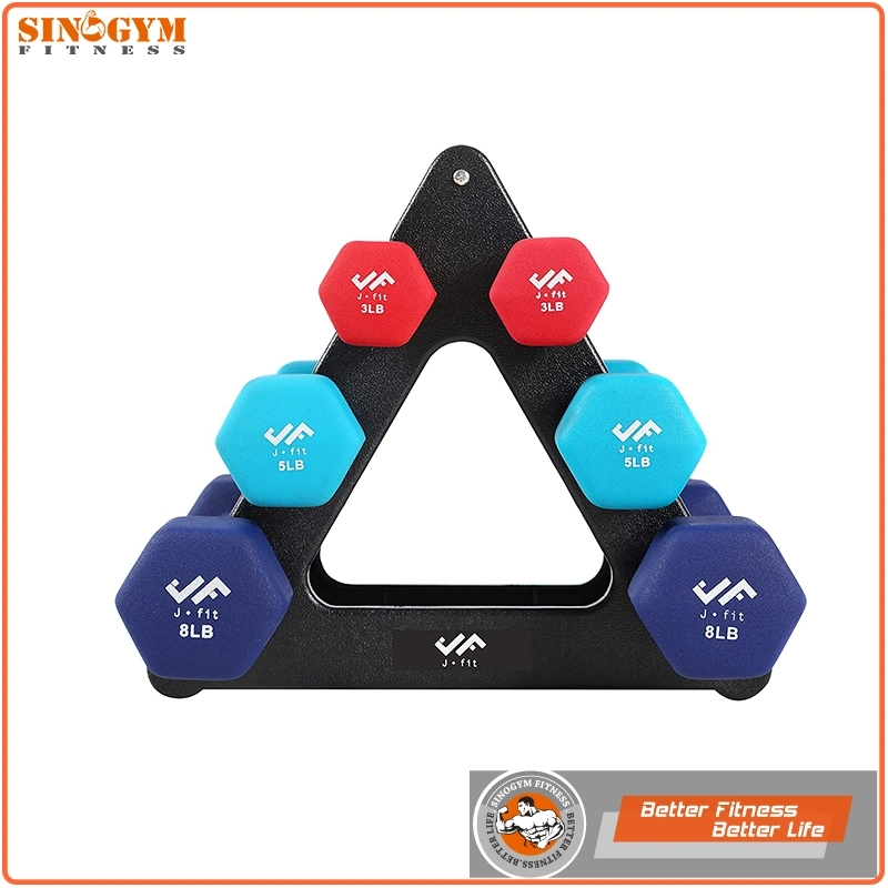 12kgs Neoprene Coated Hex Dumbbell Set with Stand Rack