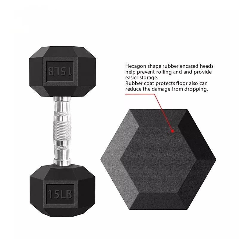 Cheap Hexagonal Rubber Dumbbells Gym Fitness 5kg Price Rubber Hex Dumbells for Gym