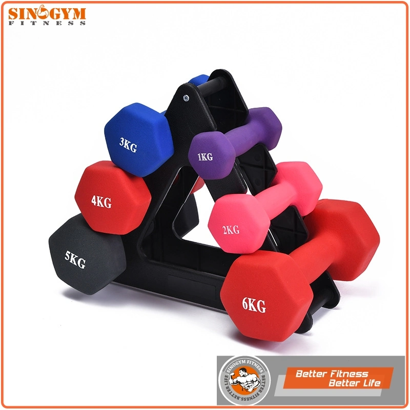 12kgs Neoprene Coated Hex Dumbbell Set with Stand Rack