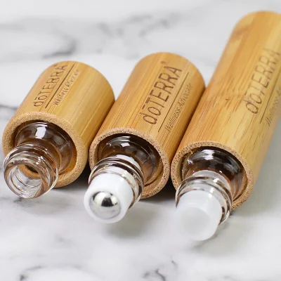 Customized Logo 5ml 10ml 15ml Perfume Bottle Natural Bamboo Glass Essential Oil Roll on Bottle with Steel Roller Ball