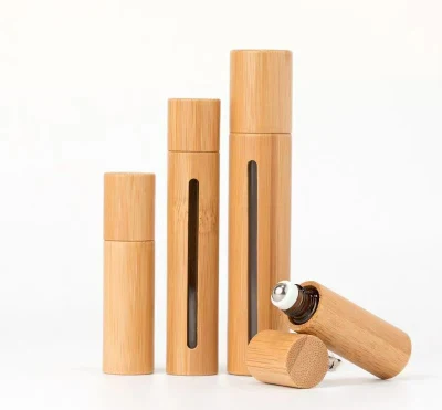 Customized Logo 5ml 10ml 15ml Perfume Bottle Natural Bamboo Glass Essential Oil Roll on Bottle with Steel Roller Ball