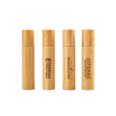 Customized Logo 5ml 10ml 15ml Perfume Bottle Natural Bamboo Glass Essential Oil Roll on Bottle with Steel Roller Ball