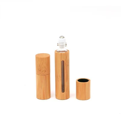 Customized Logo 5ml 10ml 15ml Perfume Bottle Natural Bamboo Glass Essential Oil Roll on Bottle with Steel Roller Ball