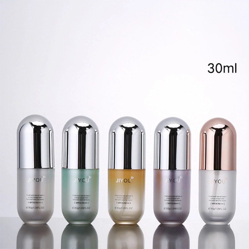 Wholesale Glass Skincare Packaging 30ml Cosmetic acrylic Container Essential Oil Serum Bottles with Silver Pump Matte Black Lid for Skin Care Brand