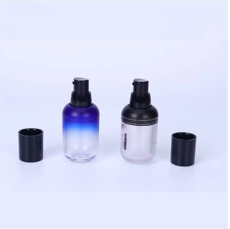 Wholesale Glass Skincare Packaging 30ml Cosmetic acrylic Container Essential Oil Serum Bottles with Silver Pump Matte Black Lid for Skin Care Brand