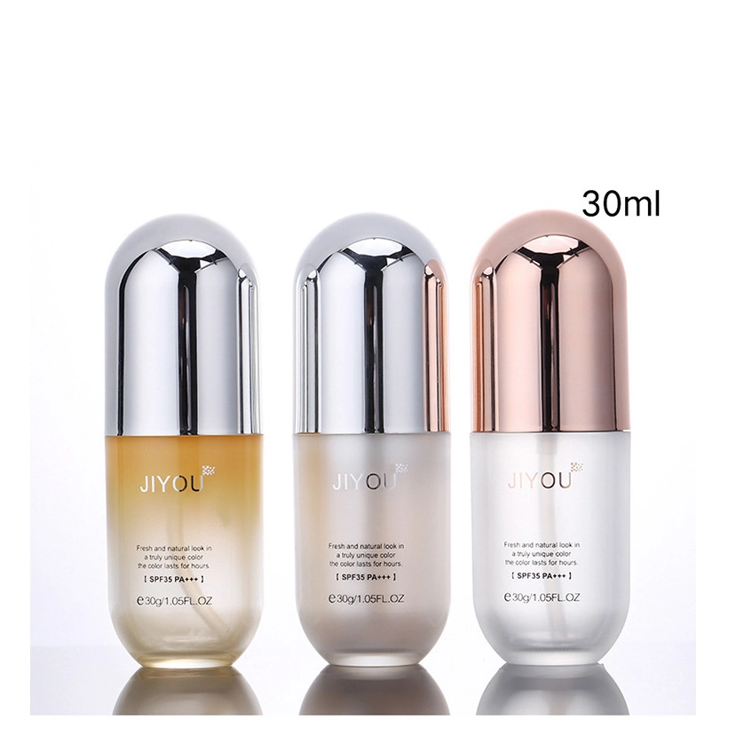 Wholesale Glass Skincare Packaging 30ml Cosmetic acrylic Container Essential Oil Serum Bottles with Silver Pump Matte Black Lid for Skin Care Brand