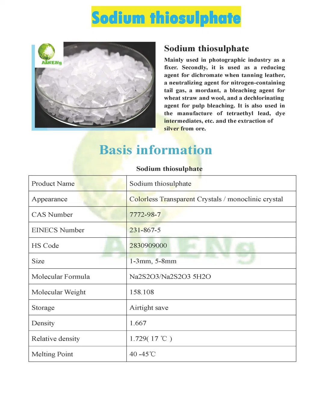 Sodium Thiosulphate with Good Price