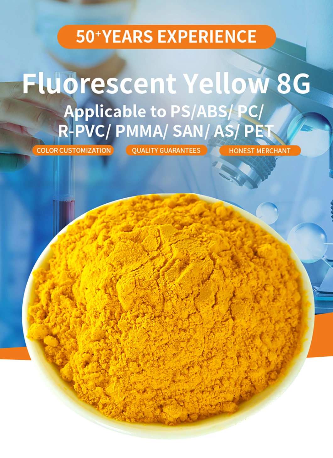 Fluorescent Yellow 8g Solvent Dye Green 5 for Plastics PS, ABS, PC, R-PVC, PMMA, San, as, Pet
