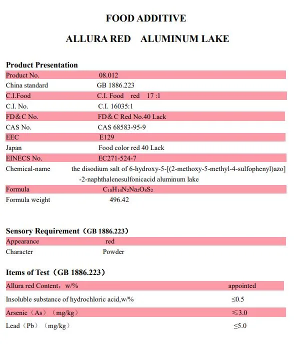 Food Grade Allura Red Aluminum Lake